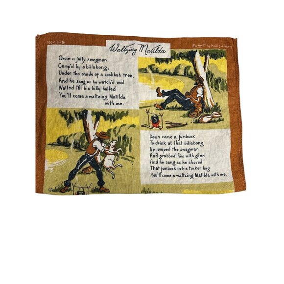 Vintage “Waltzing Matilda” Linen Tea Towel – Illustrated by Neil, 30.5”x18”, Des - Picture 4 of 8